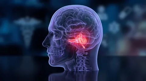 Inner ear inflammation red highlight medical human anatomy Stock Illustration