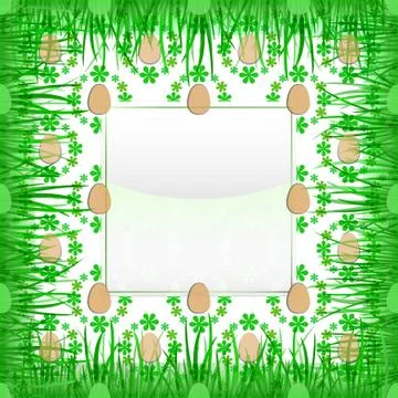 Inner grassy square frame with easter egg pattern vector illustration Illustrazione stock