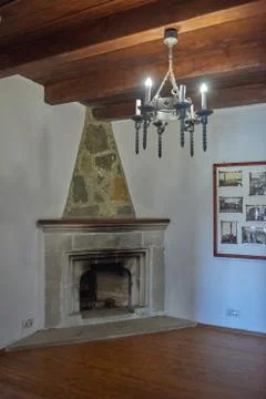 Inner hall with a fireplace Stock Photos