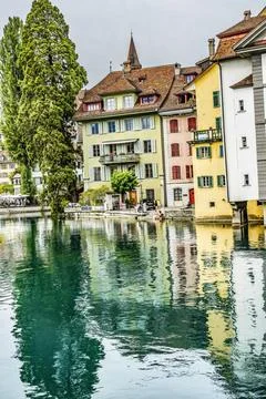 Inner Harbor Buildings Reflection Abstract Lucerne Switzerland Stock Photos
