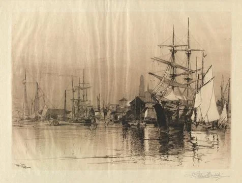 The Inner Harbor- Gloucester, 1883. Stephen Parrish (American, 1846-1938). .. Stock Illustration