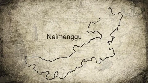Inner Mongolia Autonomous Region map drawn on a cartography background shee.. Video stock 329352604