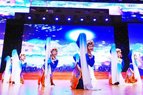 Inner Mongolia Style Dance Performance on stage, Spring Festival Gala, Luan.. Stock Photos