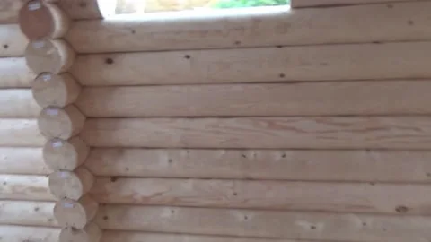 Inner part of the structure of the wooden house, details of the wooden structure Stock Footage 239201082
