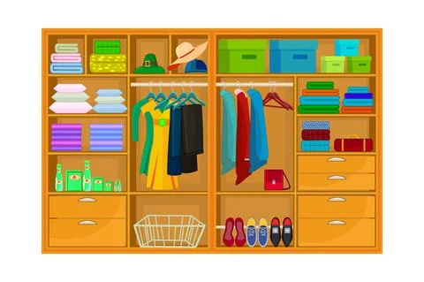 Inner space of closet or wardrobe isolated on white background. 스톡 일러스트