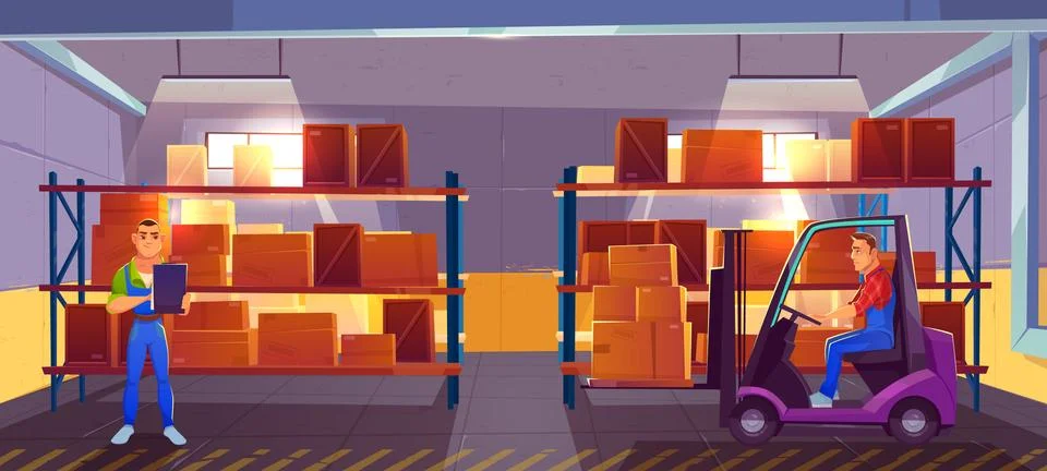 Inner view of warehouse interior, logistics, stock Stock Illustration