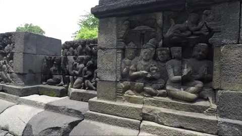 Inner wall with reliefs, Borobudur Temple, Java, Indonesia Stock Footage 151523064