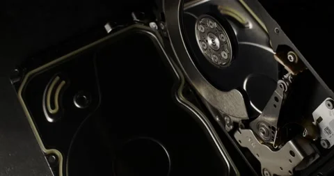 Inner working of Hard Disk, spinning Hard Drive open. Components of storage 動画素材 132081536