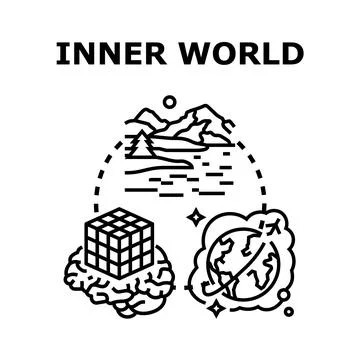 Inner world concept with brain thinking and envisioning nature Stock Illustration