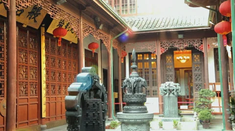 Inner Yard in Jade Buddha Temple in Shanghai Stock Footage 38794456