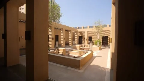 An inner yard of luxurious eastern arabic hotel. Stock Footage 201136986