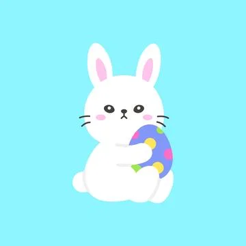 Innocent Bunny Sitting While Holding a Decorated Easter Egg Stock-Illustration