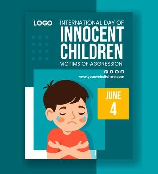 Innocent Children Victims of Aggression Vertical Poster Hand Drawn Template.. Stock Illustration