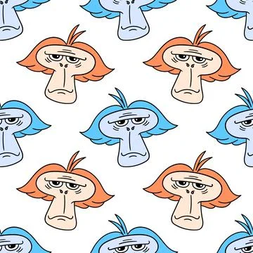 Innocent monkey old face seamless pattern textile print. repeat pattern backg Stock Illustration