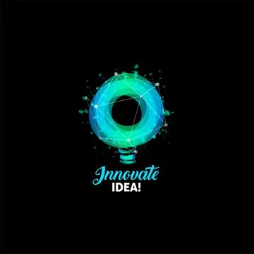 Innovate idea, light bulb abstract vector icon. Isolated blue and green color Stock Illustration