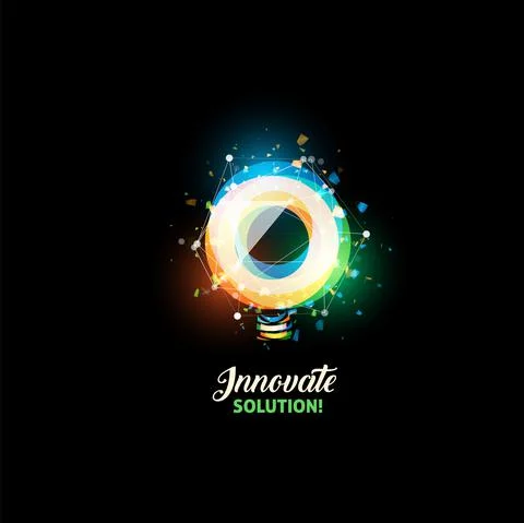 Innovate solution, light bulb abstract vector icon. Isolated colorful round Stock Illustration