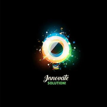 Innovate solution, light bulb abstract vector icon. Isolated colorful round Stock Illustration