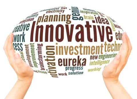 Innovate word cloud hand sphere concept Stock Illustration