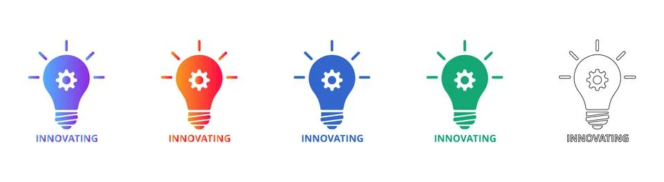 Innovating Light Bulb Icon Set with Gear Symbol Stock Illustration