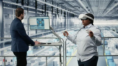 Innovating PCB production, VR headset equipment and hardware designers Stock Footage 333381811