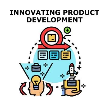 Innovating product development process improving business strategy Stock Illustration