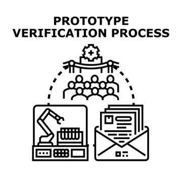 Innovating product prototype verification process concept Stock Illustration