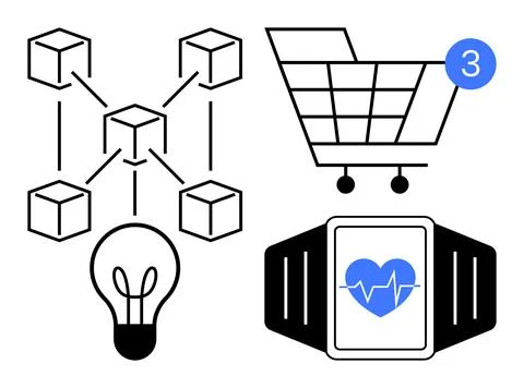 Innovating Technology Blockchain Network, E-commerce Shopping Cart, Smartwa.. Stock Illustration