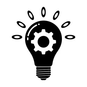 Innovation and Engineering Icon. Black light bulb with a gear inside Stock Illustration