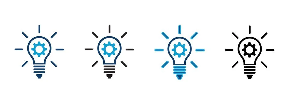 Innovation and idea development process with light bulb icons. Featuring ge.. Stock Illustration