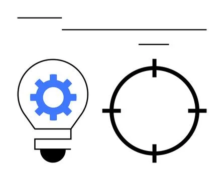 Innovation and Target Focus Concept with Gear in Lightbulb and Crosshair Symb Stock Illustration
