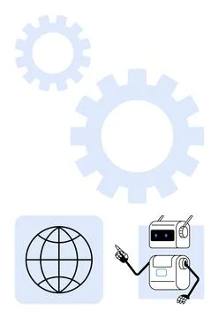 Innovation and Technology Robotic Interaction with Global Connectivity Symb.. Illustrazione stock