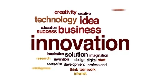 Innovation animated word cloud, text design animation. Stock Footage 73979576