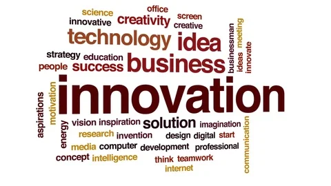 Innovation animated word cloud, text design animation. Stock Footage 74026582