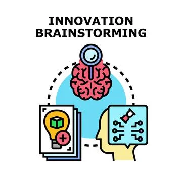 Innovation brainstorming process generating creative tech ideas Stock Illustration