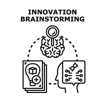 Innovation brainstorming process generating creative tech ideas Stock Illustration