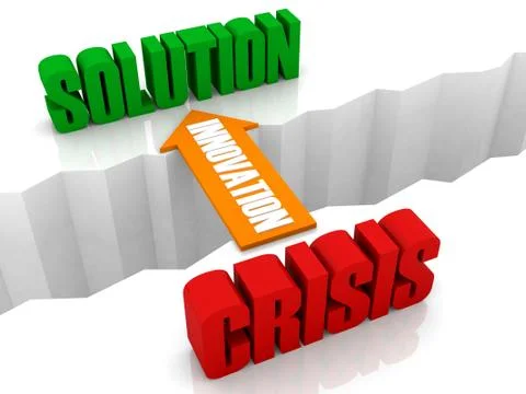 Innovation is the bridge from CRISIS to SOLUTION. Concept 3D illustration. Illustrazione stock