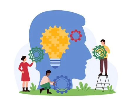 Innovation business solution, brainstorm progress on idea, insight of tiny Illustrazione stock