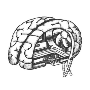 Innovation Computer Chip Brain Monochrome Vector Illustrazione stock