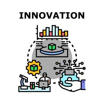 Innovation concept with data analysis and technology development Illustrazione stock