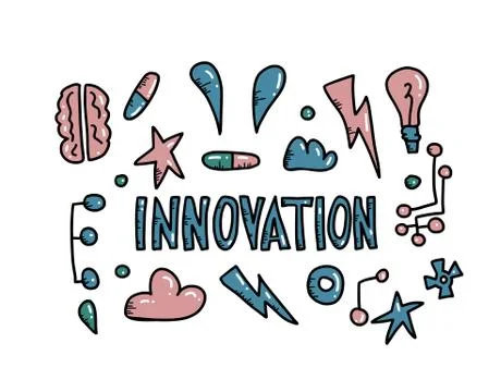 Innovation concept in doodle style. Vector symbols illustration. Stock Illustration
