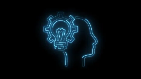 Innovation concept with human head profile and glowing light bulb gear design Stock Footage 322987476