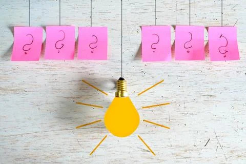 Innovation concept with question marks and light bulb,innovation,idea... Stock Photos