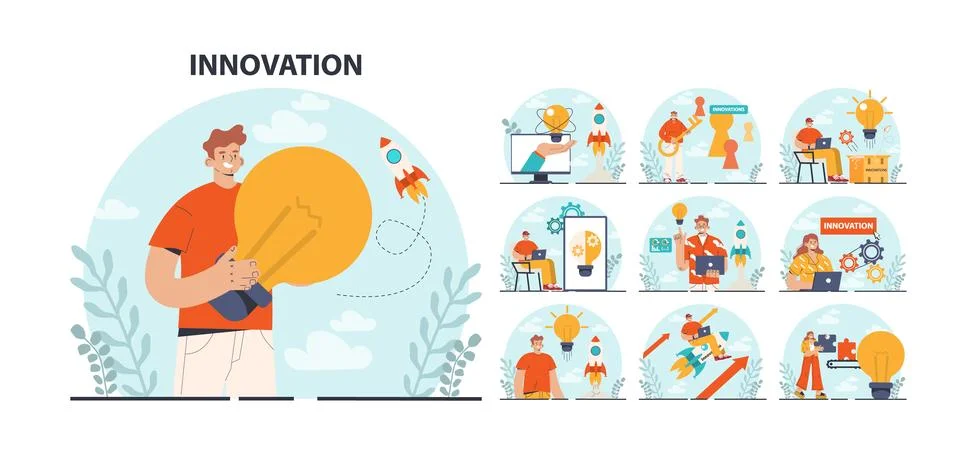 Innovation concept set. Idea of creative business solution. Modern Stock Illustration