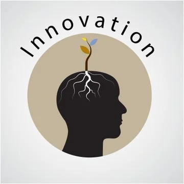 Innovation concept. tree of green idea shoot grow on human head symbol. Stock Illustration