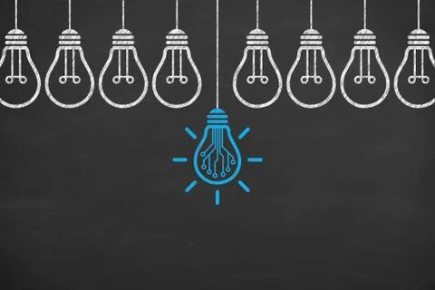 Innovation concepts with light bulbs on a chalkboard background Stock Illustration