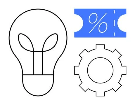 Innovation, cost efficiency, productivity, problem-solving, discounts, teamwo Stock Illustration