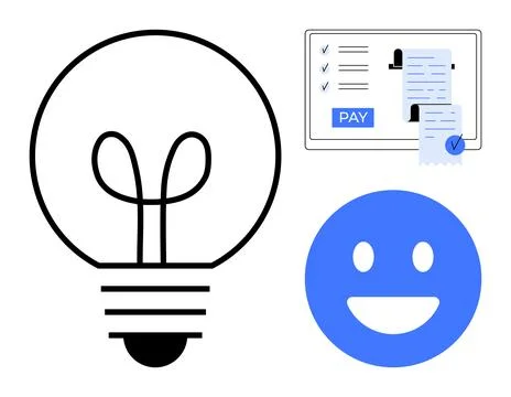 Innovation, digital transactions, user satisfaction, modern technology, busin Stock Illustration