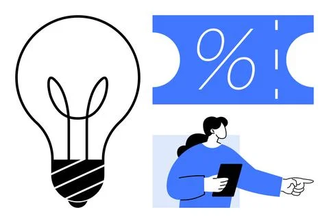 Innovation, discounts, decision-making, creative thinking, problem-solving, m Stockillustratie