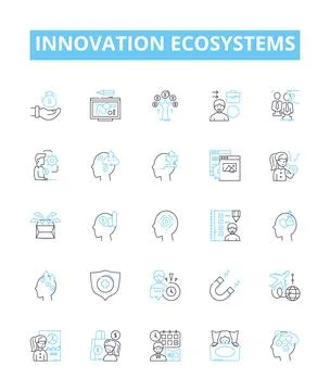 Innovation ecosystems vector line icons set. Ecosystem, Innovation, Network Stockillustratie