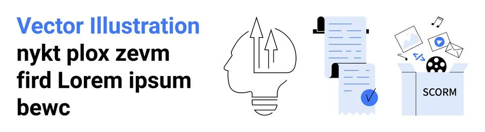 Innovation, education, e-learning, SCORM packages, modern design, knowledge s Illustrazione stock